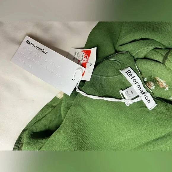 REFORMATION Lomita Green floral long sleeve open back PERSIS mini dress size 10. - Picture 11 of 16